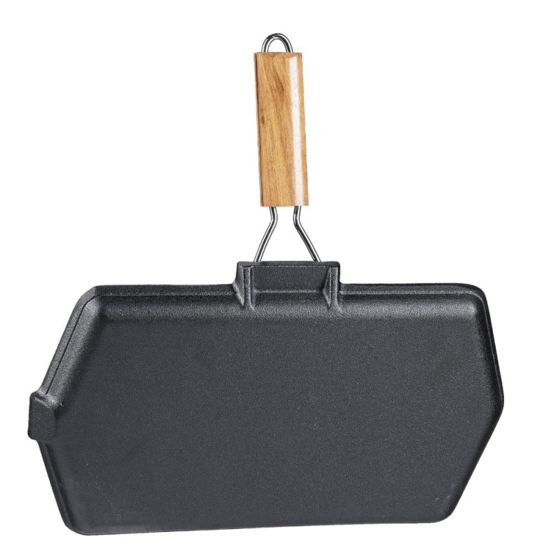 Liatinová panvica na grilovanie so sklopnou drevenou rukoväťou, 35x21 cm | Liatinová panvica na grilovanie | Liatinová panvica |