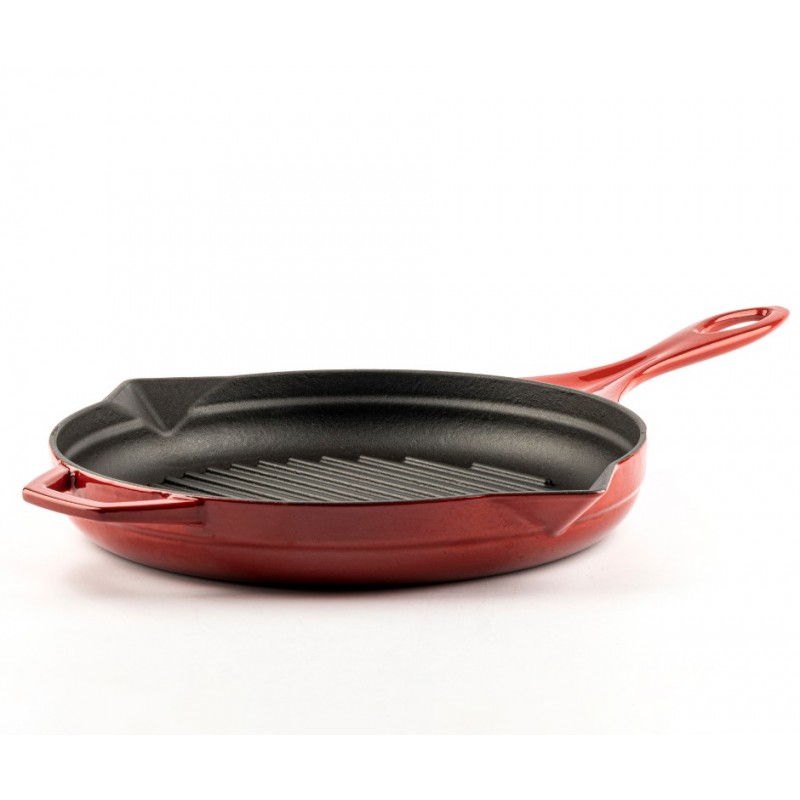 Emajlová liatinová panvica na grilovanie Hosse, Rubin, Ф28cm - Červené liatinové hrnce